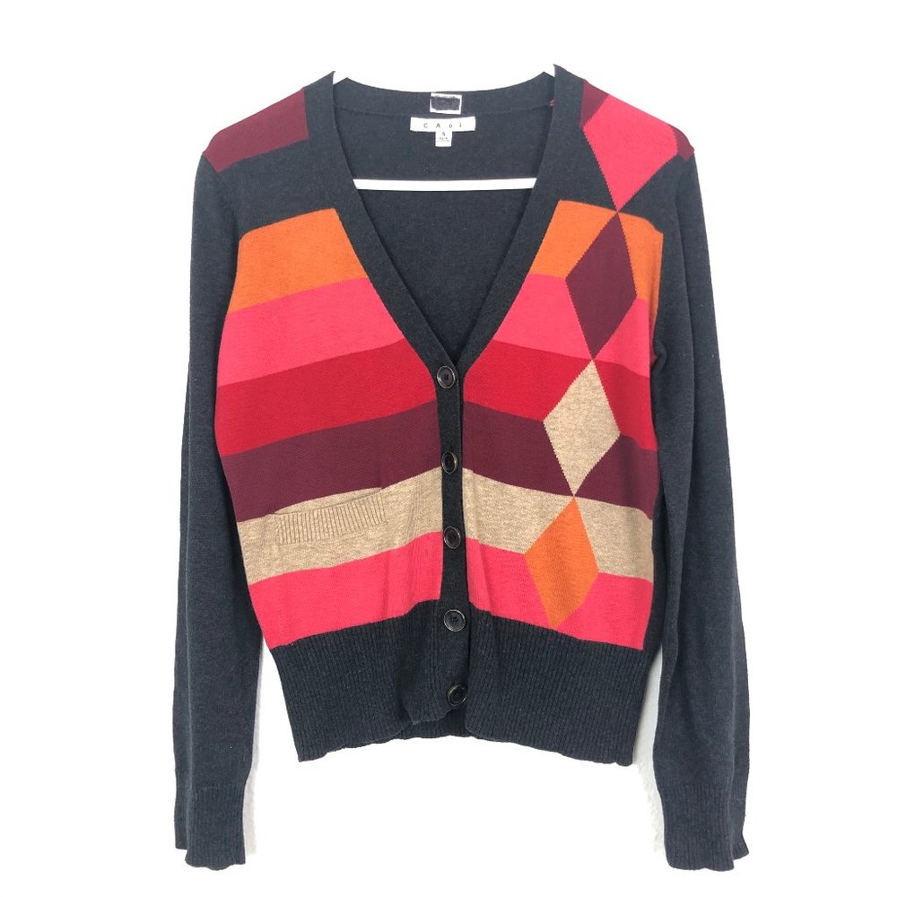 Cabi 100% Cotton Striped Diamond Sweater